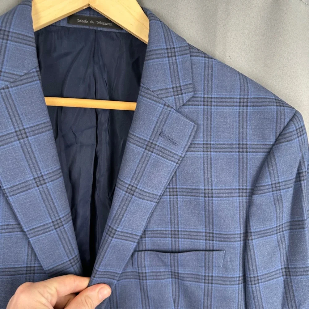Van Heusen Flex Slim Fit Blue Plaid Blazer Sport Coat Mens 42R PO 4900100945